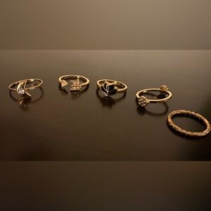 Set of 5 Gold Tone Midi Finger Rings | Stackable Boho Minimalist Set